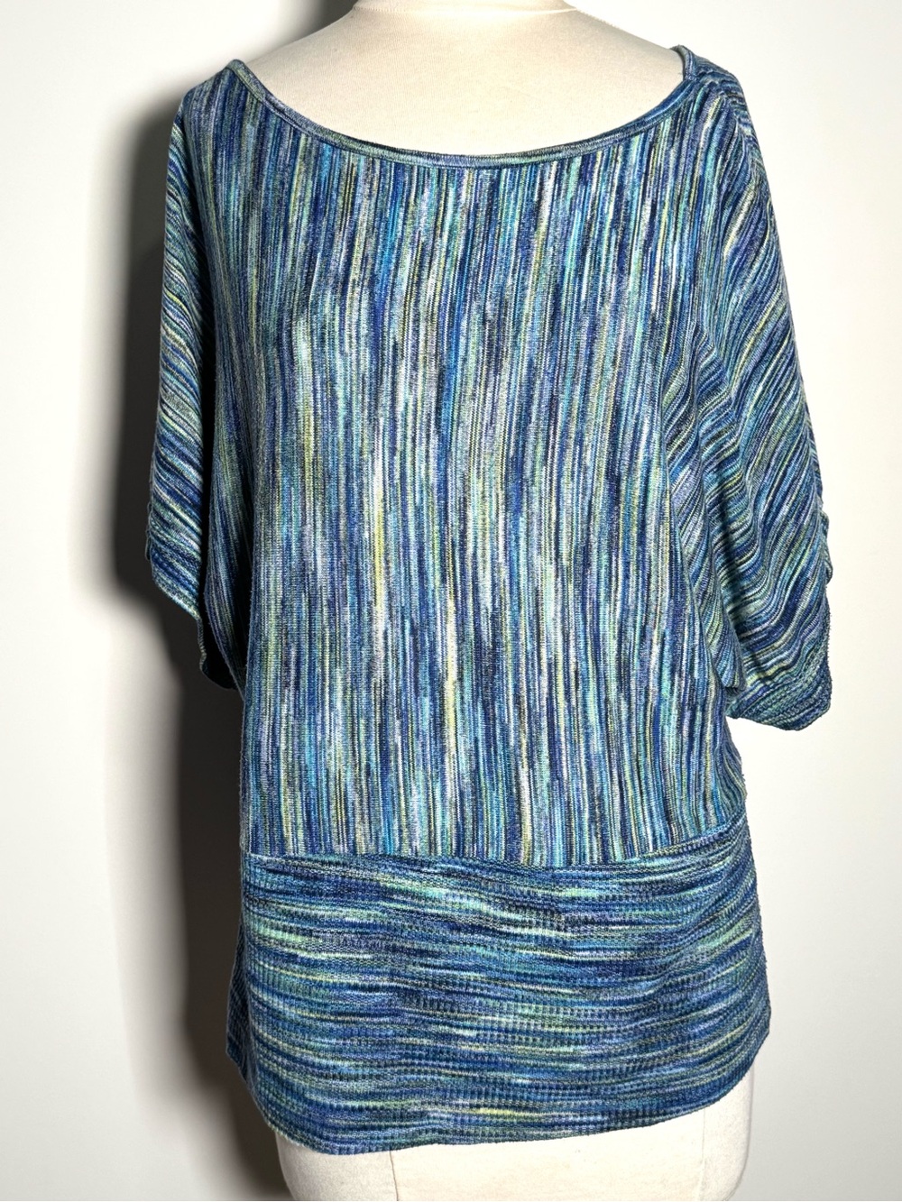 Cato XL Blue Green Stripe Knit Top Dolman Sleeve Soft Sweater Nice!